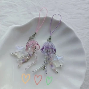 Purple Pink Beaded Phone Charm with Star Key Chain Phone Charm Key Chain - Photo 1 sur 7