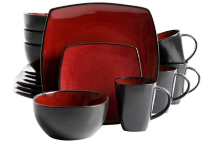 Vajillas Modernos Set Juego Bandejas Platos Tazas Tazones De Esmalte Rojo Negro Foto 1 de 4