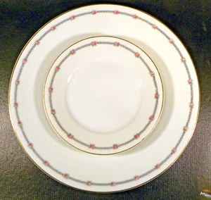 2 SCHERZER BAVARIAN CHINA  ~ GREEK KEY & ROSES SCR9 PAT.~ DINNER & BREAD PLATE - Picture 1 of 8