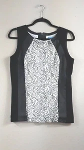 ANTONIO MELANI S Colorblock Sleeveless Viscose & Leather Lace Trim Boatneck Top - Picture 1 of 12