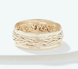 Polished Framed Wheat Spiga Band Ring Real 14K Yellow Gold Sizes 5 6 7 8 9 QVC - Picture 1 of 2