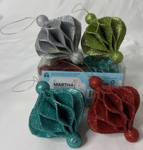 Martha Stewart Christmas Ornaments Glitter Origami 8 Pieces IOB - Picture 1 of 15
