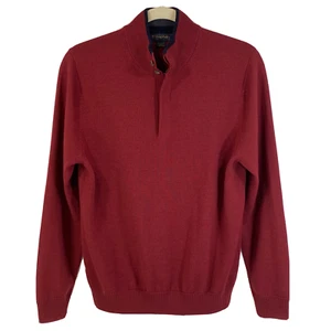Brooks Brothers Mens Large Extra Fine Italian Merino Wool 1/4 Button Sweater Red - Picture 1 of 16