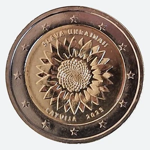 2 Euro Münze Lettland 2023 Ukrainische Sonnenblume - Slava Ukrainai  Sondermünze - Bild 1 von 1