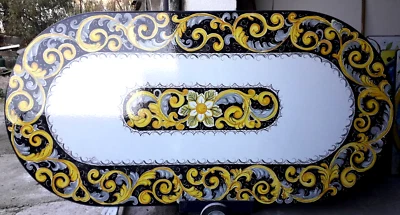 Tavolo in pietra lavica dell'etna dipinto a mano. - Immagine 1 di 4