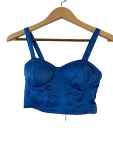 B.O.G. Collective Smocked Bustier Crop Top Size XS Blue Satin Sweetheart NWT - Picture 1 of 8