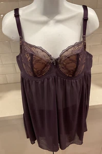 ADORE ME UNDERWIRE PADDED MESH LINGERIE TOP W/LACE DETAIL IN PLUM SZ 40B NWOT - Picture 1 of 5