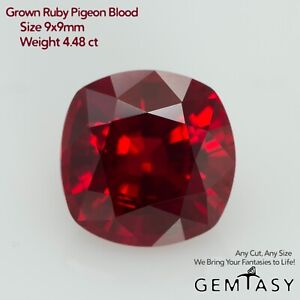 Cut stone - Ruby Pigeon blood Czochralski (Pulled) lab grown, 9x9mm 4.48ct