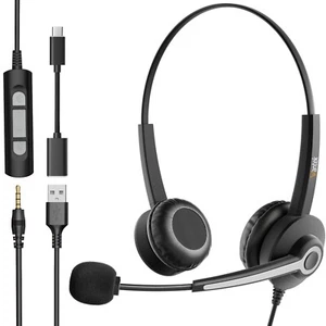 Wantke USB/3.5mm Headset w/ Mic for PC/Laptop,Wired Headset w/ Noise-Cancelling - Picture 1 of 7