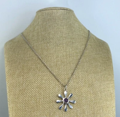 Collar de cadena marinero colgante flor amatista genuina de plata de ley 925 Foto 1 de 4