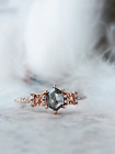 Hexagon Salt And Pepper Moissanite Ring, Engagement Ring, Eternity Wedding Ring