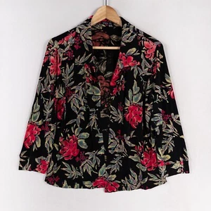 Vikki Vi Top Sz Small Multicolor Floral Stretch Knit Slinky Open Front Collared - Picture 1 of 9