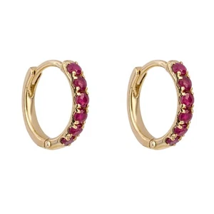 6 Stone Ruby Hoop Earrings 9ct Yellow Gold 375 Hallmarked British Made - Picture 1 of 4