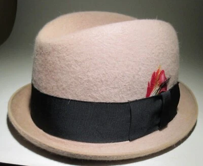 Sombrero Vintage Champ Fedora Vellón 7 1/8 Bronceado Claro Tom Stewarts Kokomo Indiana Foto 1 de 4