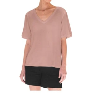 Mod Ref Women's XXL Top V Neck Short Puff Sleeve Knit Shirt Mauve Pink XXL - Picture 1 of 11