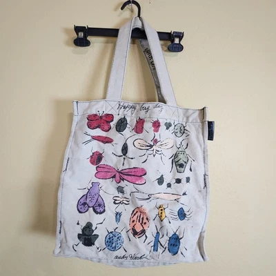 Andy Warhol Tote Bag Happy Bug Day Vintage Canvas Purse school teacher librarian - Image 1 of 4