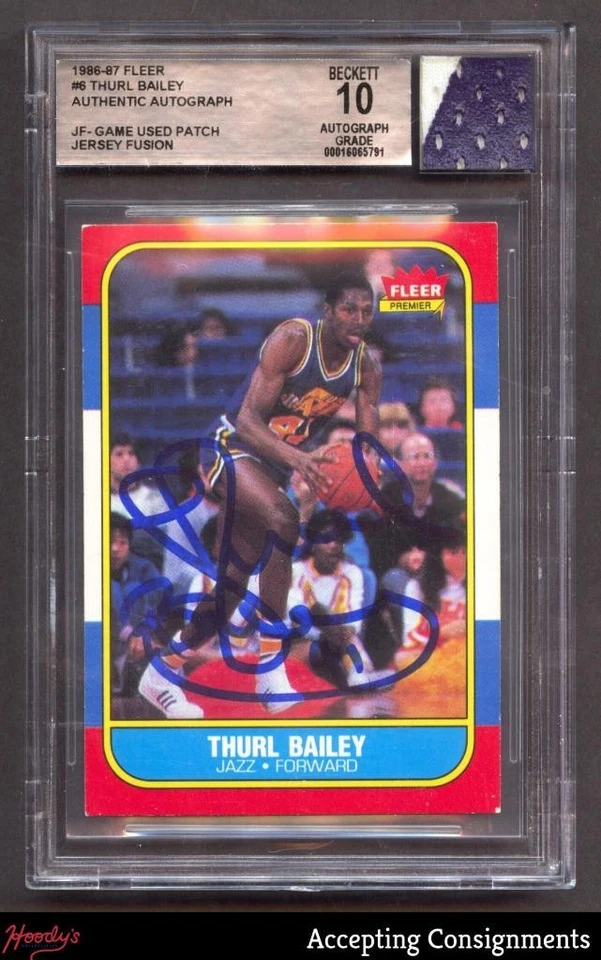 1986-87 Fleer Thurl Bailey RC ROOKIE Jersey Fusion GAME USED PATCH BGS 10 AUTO - Image 1 of 2