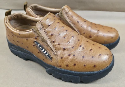 Roper Shoes Mens (Sz 8.5) Ostrich Print Leather Brown Slip On Work Boot - Image 1 of 4
