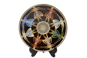 CECOSLOVAQUIA CUENCO DE CERÁMICA REDWARE 8" PINTADO DAMAS MUJERES PATRÓN FIRMADO - Imagen 1 de 8