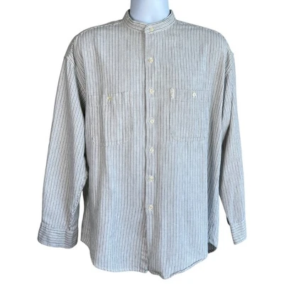 Vintage Ralph Lauren Chaps Band Collar Button Down Striped Shirt Size Large - Image 1 of 4
