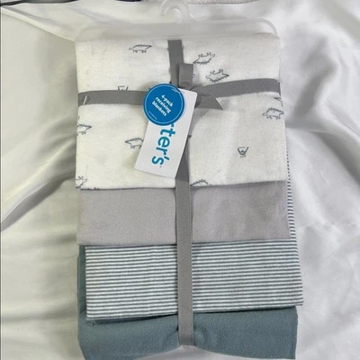 Carter's 4 pack receiving blanket set dinosaur white gray one size baby shower - Image 1 of 4