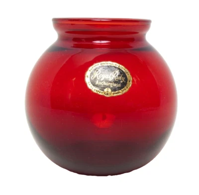 Vintage Anchor Hocking Glass Royal Ruby Red Ball Vase Some Scratches 3.75"H - Image 1 of 4