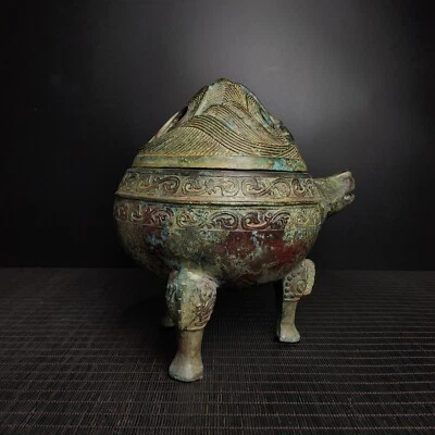 Estufa de incienso cabeza de tigre bronce período los estados en guerra antigua de China de 10" Foto 1 de 4