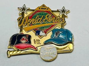 Cleveland Indians vs Florida Marlins 1997 World Series Game Day Lapel Hat Pin - Picture 1 of 2