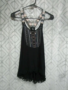 Empyre Cami Top Size XS Black Mix Pull Over Straps Fringe Edges High Low Hem - Picture 1 of 5