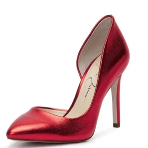 Neu Jessica Simpson Slipper spitz zulaufend Stilettoabsatz d'Orsay Pumps rot glänzend - Bild 1 von 7