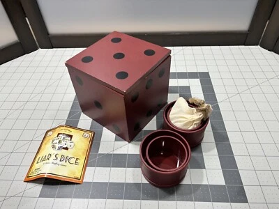 Liars Dice Game w Red Wooden Die Cube Storage Box Complete Front Porch Classics - Image 1 of 4