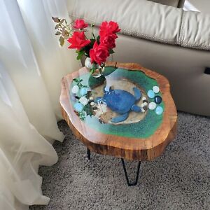 Coffee Table Live Edge, Natural Edge Side Table, Plant Stand, Wood Mosaic