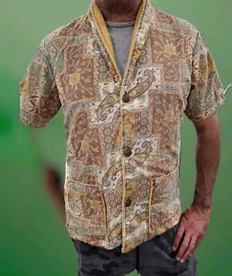 Vintage 50s Cabana Terry Cloth Lined Pool Lounge Tiki Shirt M/L - Image 1 of 4