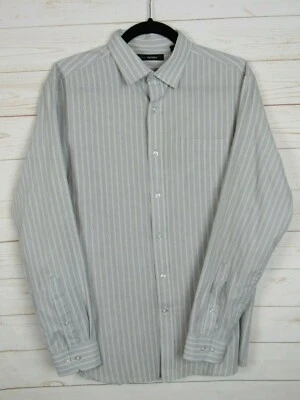 Camisa John Henry Para Hombres Manga Larga Gris con Rayas Blancas Abotonada Talla M W1057 Foto 1 de 4