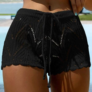 Women Shorts Sporty Elegant Lace Beach for High Waist Drawstring Bikini Bottoms - Picture 1 of 18