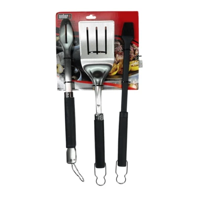 Weber Precision 3-Piece Grilling Stainless Steel Tool Set - Spatula Tongs Brush - Image 1 of 4