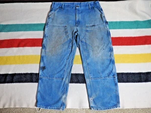 VTG Y2k CARHARTT Faded Distress Double Knee 40x30 Blue Denim Grunge Jeans Pants - Picture 1 of 10