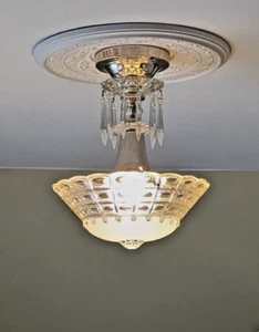 48 Vintage Antique Art Deco Glass Shade Ceiling Light Fixture Lamp Chandelier - Picture 1 of 11