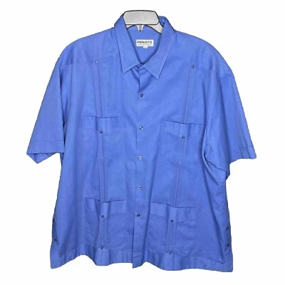 RENATO Men's Size 3XL Blue Denim Guayabera Mexican Cowboy Ranchwear  Shirt S/S Foto 1 de 4