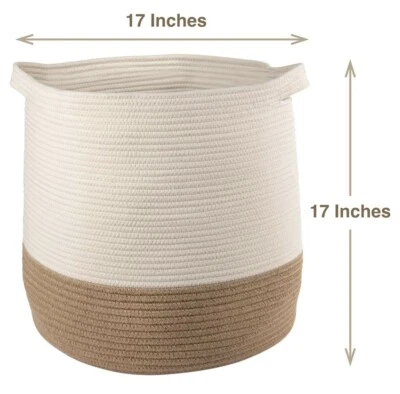 GooBloo Manta Tejida Cesta Decorativa Cesta de Lavandería Algodón Cubo de Almacenamiento 17x17 Foto 1 de 4
