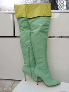 VERSACE PURE SILK & LEATHER BOOTS IMMACULATE THIGH HIGH OVER THE KNEE - Imagen 1 de 13