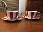 2 - Grace TeamWare Red and White Fine Porcelain Tea Cups and Saucers W Gold Rim