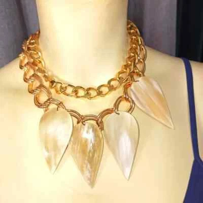 Akola Gold Plated & Horn Pendants Necklace #81 - Image 1 of 4