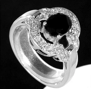 925 ECHT SILBER RHODINIERT *** Ring, Zirkonia schwarz und weiß - Bild 1 von 2