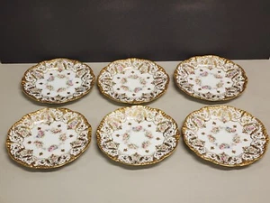Set of 6 Antique Limoges Gold Floral Plates Jean Pouyat France - Picture 1 of 12