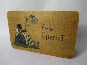 Jugendstil Frohe Ostern! Holz Deckeldose Kindermotiv Scherenschnitt Erzgebirge - Bild 1 von 9
