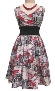 Pinky Pinup TROPICAL CAFE Spliced Dress fitted RETRO Rockabilly M L USA New - Picture 1 of 19