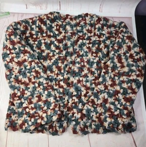 Vtg Crocheted Women's Cardigan Sweater Granny Square Busy Ugly Christmas Vaca - Picture 1 of 11