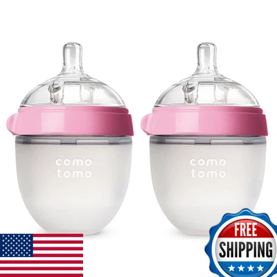 Biberón Comotomo paquete doble, rosa, 5 oz - similar al pecho, anticólicos Foto 1 de 4