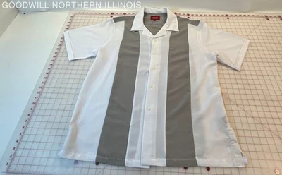 Maximos White Grey Retro Classic Stripe Casual Bowling Button Up Shirt Size XL - Image 1 of 4